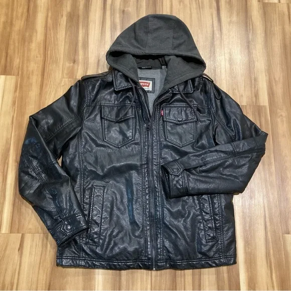 Levi s Jackets Coats Levis Heavy Faux Leather Hooded Moto